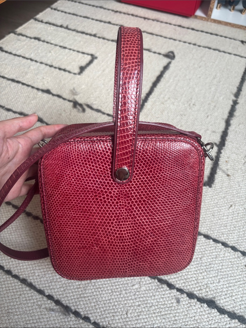lizard Red Square Crossbody Bag with Top Strap